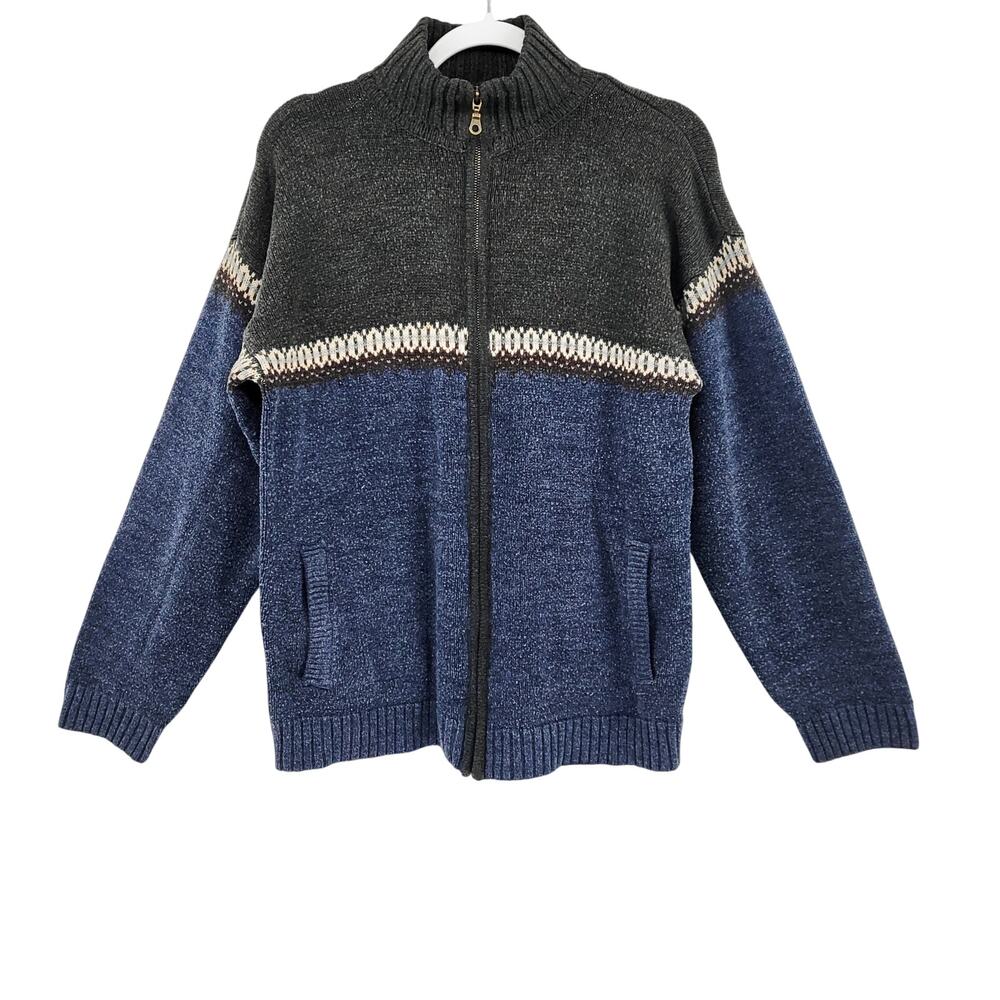 Vtg Northern Isles Men's Size L Blue Green Colorblock Sweater Heritage Style